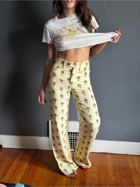 Chloe NWT Yellow Floral Wide-Leg Pants